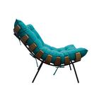 Poltrona Decorativa Costela Base Fixa Suede Azul Turquesa - A