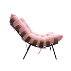 Poltrona Decorativa Costela Base Fixa Suede Rosa Bebê - Doce