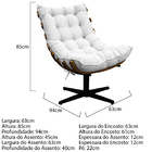 Poltrona Decorativa Costela Base Giratória Suede Branco - Doc