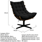 Poltrona Decorativa Costela Base Giratória Suede Preto - Doce