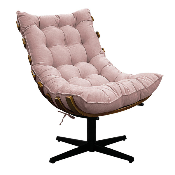 Poltrona Decorativa Costela Base Giratória Suede Rosê - Doce