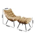 Poltrona Decorativa Costela Com Puff Linho Bege Claro Martin