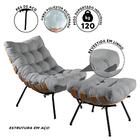 Poltrona Decorativa Costela Com Puff Linho Cinza Claro Martin