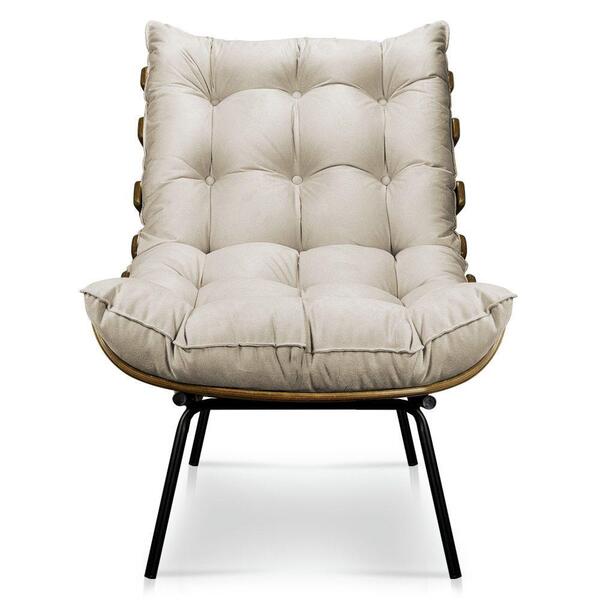 Poltrona Decorativa Costela Sala E Escritório Suede Bege