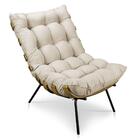 Poltrona Decorativa Costela Sala E Escritório Suede Bege