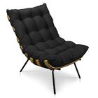 Poltrona Decorativa Costela Sala E Escritório Suede Preto