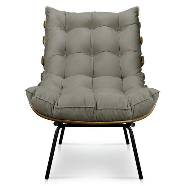 Poltrona Decorativa Costela Sala Escritório Suede Cappucino