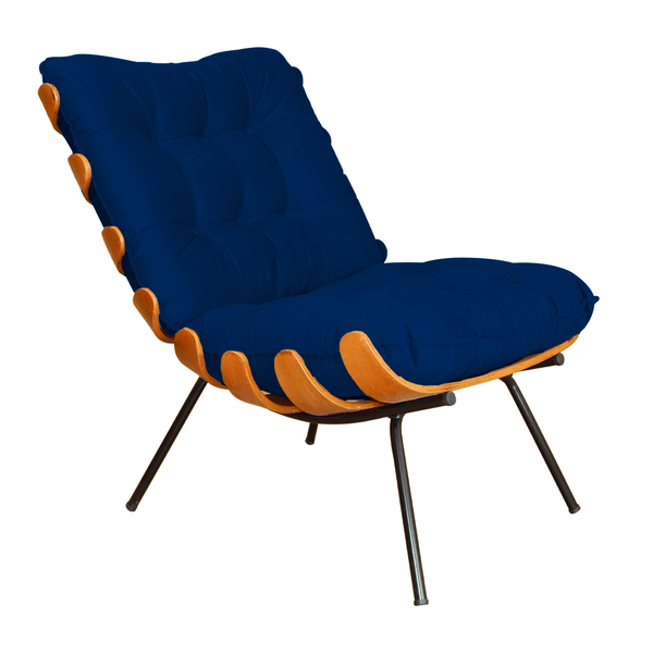 Poltrona Decorativa Costela Suede Azul Marinho - Ds Estofados