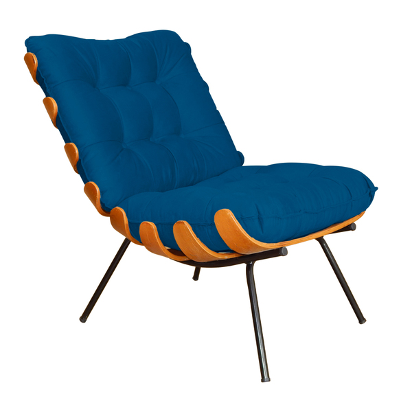 Poltrona Decorativa Costela Suede Azul Royal - Ds Estofados