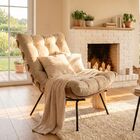 Poltrona Decorativa Costela Veludo Bege  - Montanaris Decor