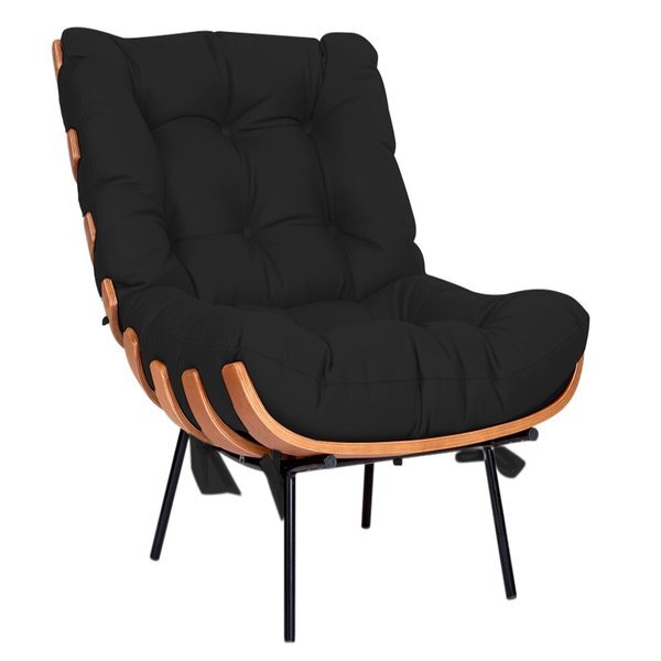 Poltrona Decorativa Costela Veludo Preto - Montanaris Decor