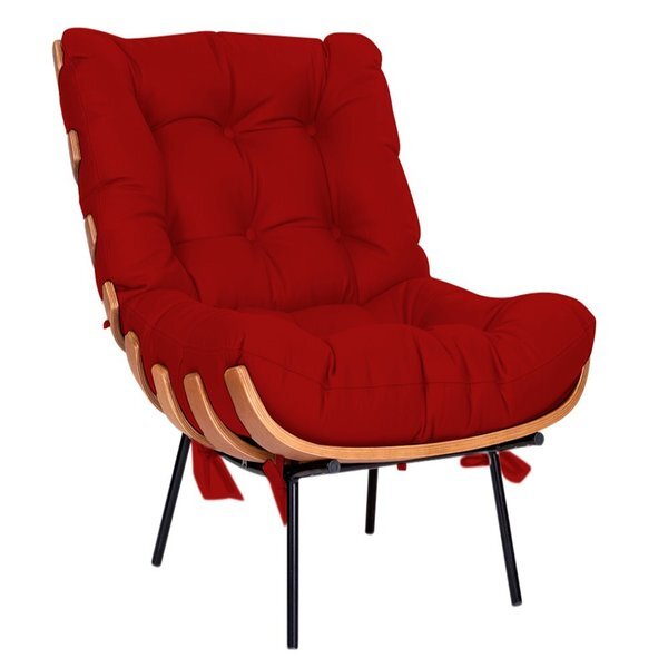 Poltrona Decorativa Costela Veludo Vermelho - Montanaris Decor