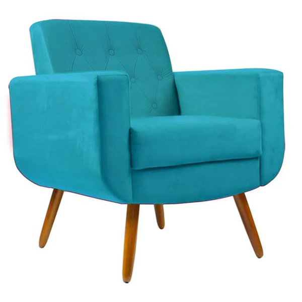 Poltrona Decorativa Cristal Capitone Pés Madeira Suede Turque