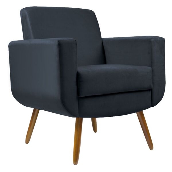 Poltrona Decorativa Cristal Pés Madeira Suede Azul Marinho