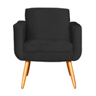 Poltrona Decorativa Cristal Pés Palito Suede Preto Carolina E