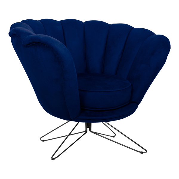 Poltrona Decorativa Crown Pés Borboleta Giratório Veludo Azul