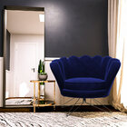 Poltrona Decorativa Crown Pés Borboleta Giratório Veludo Azul