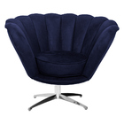 Poltrona Decorativa Crown Pés Evo Polido Giratório Veludo Azu