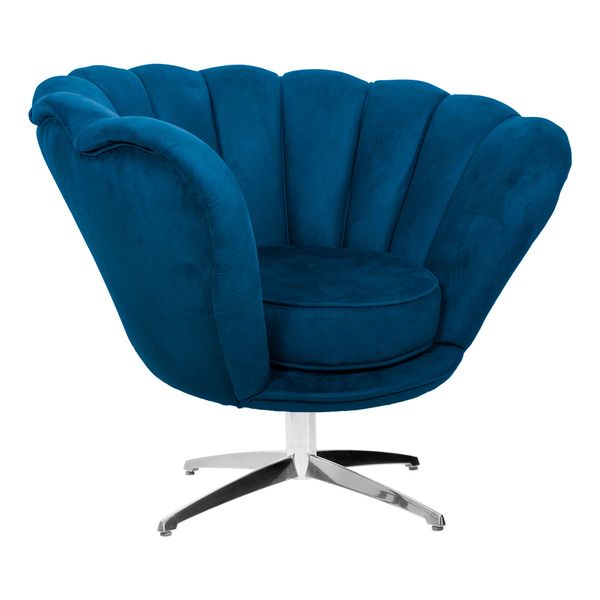 Poltrona Decorativa Crown Pés Evo Polido Giratório Veludo Azu