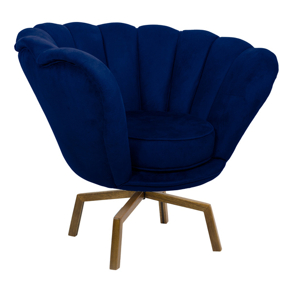 Poltrona Decorativa Crown Pés Spider Giratório Veludo Azul Ro