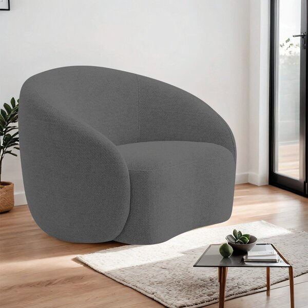 Poltrona Decorativa Curva Sala Recepção Alemanha Linho Cinza