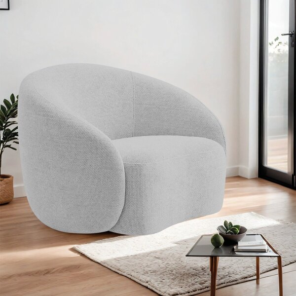 Poltrona Decorativa Curva Sala Recepção Alemanha Linho Cinza