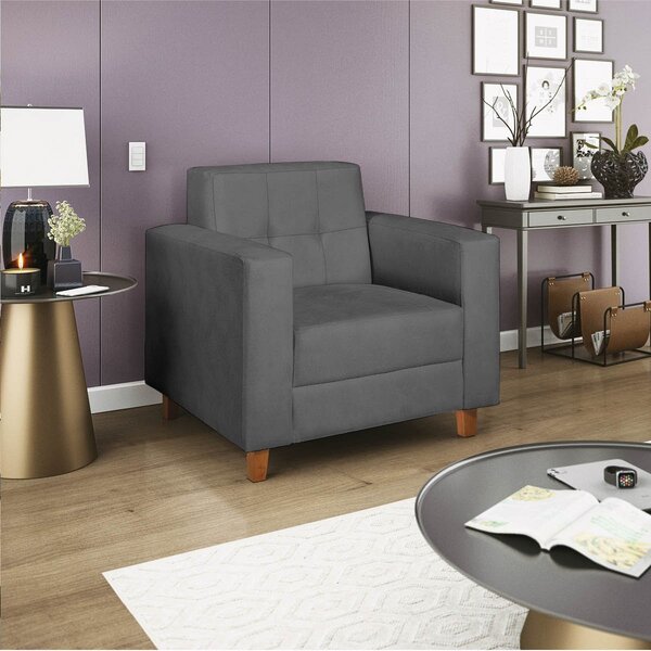 Poltrona Decorativa Dallas Linho Maranata Móveis Chumbo