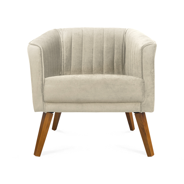 Poltrona Decorativa Daphne Pés Palito Veludo Bege Carolina Es