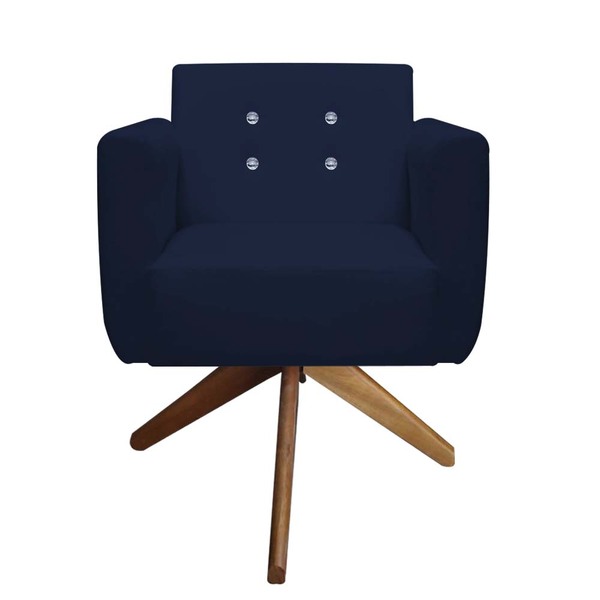 Poltrona Decorativa Duda Base Giratória C/strass Suede Azul M