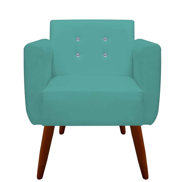 Poltrona Decorativa Duda C/ Strass Suede Azul Tiffany  - D'cl