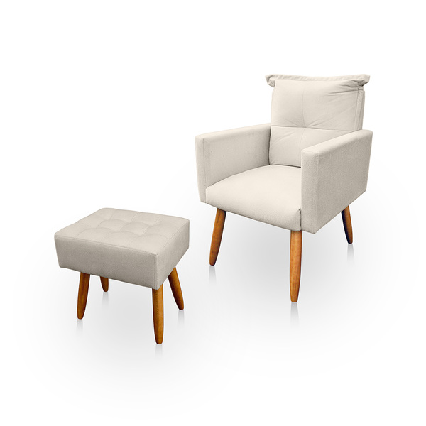 Poltrona Decorativa Duda Com Puff New Para Sala E Quarto Sued