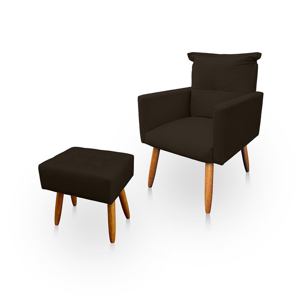 Poltrona Decorativa Duda Com Puff New Para Sala E Quarto Sued