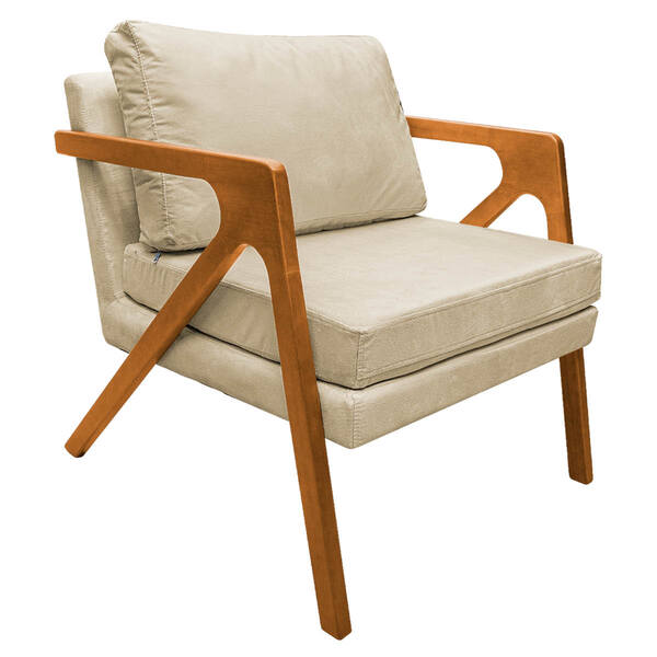 Poltrona Decorativa Elizabeth E01 Base  Madeira Suede - Amare