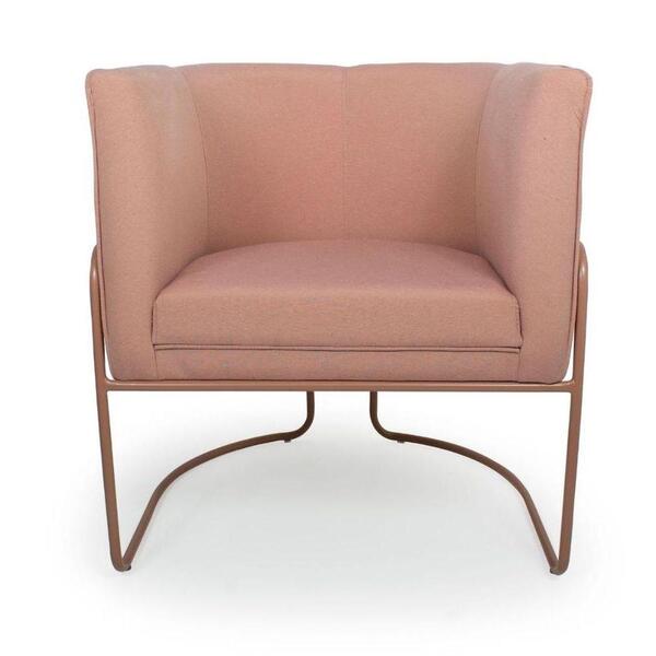 Poltrona Decorativa Em Algodão Rosa Pés De Metal Cobre Miram