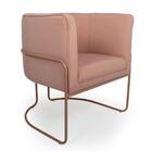 Poltrona Decorativa Em Algodão Rosa Pés De Metal Cobre Miram