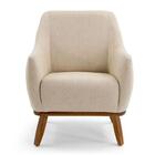 Poltrona Decorativa Em Linho Bege Com Base De Madeira Berenic