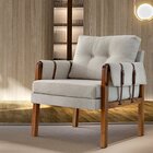 Poltrona Decorativa Em Linho E Pés Em Madeira Rayra Bege