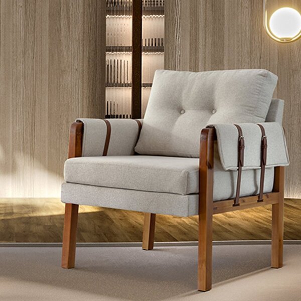 Poltrona Decorativa Em Linho E Pés Em Madeira Rayra Bege