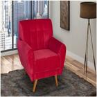 Poltrona Decorativa Em Suede Vermelho Com Base Reforçada E Pé