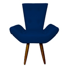 Poltrona Decorativa Emília Barca Pés Palito Suede Azul Marinh