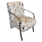 Poltrona Decorativa Estampada Grécia Cromado Linho Marrom