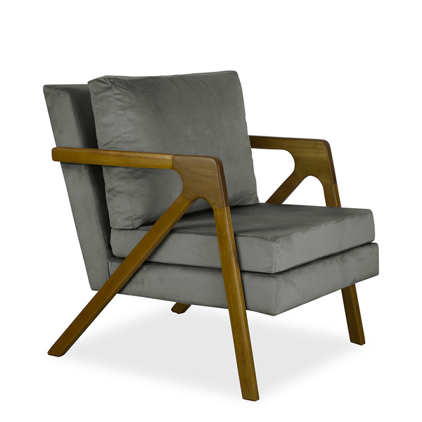 Poltrona Decorativa Estela Larhome Veludo Suede Cinza Escuro