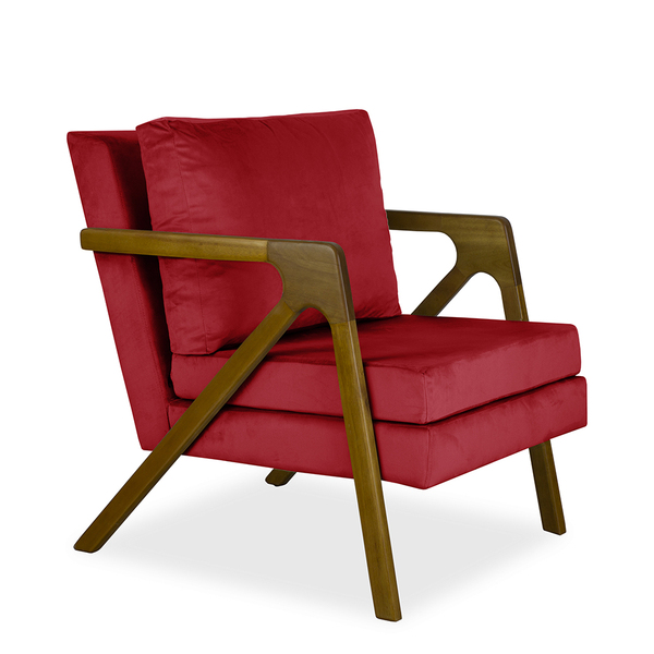 Poltrona Decorativa Estela Larhome Veludo Suede Vermelho