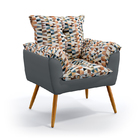 Poltrona Decorativa Estofada Beta Sued Estampado Laranja Com