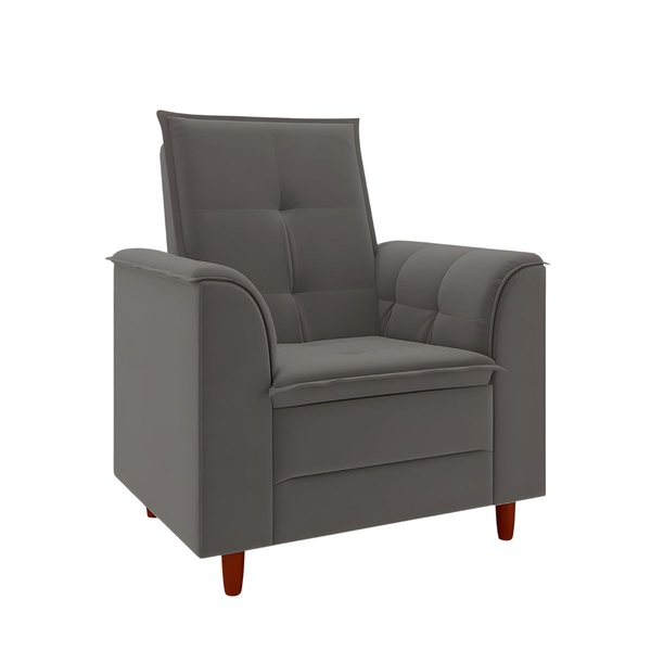 Poltrona Decorativa Estofada Confortável Sala Isis Suede Cinza