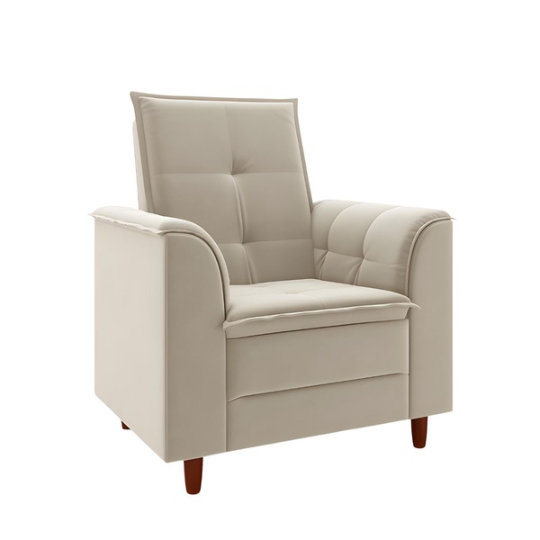 Poltrona Decorativa Estofada Confortável Sala Isis Veludo Bege