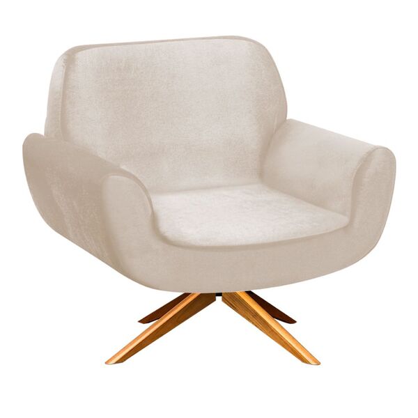 Poltrona Decorativa Estrela Suede Bege Com Base Giratória De