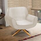 Poltrona Decorativa Estrela Suede Bege Com Base Giratória De