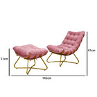 Poltrona Decorativa Eva Base Dourado Sued Rose Com Puff M Sta