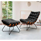 Poltrona Decorativa Eva Base Preta Veludo Preto Com Puff M St